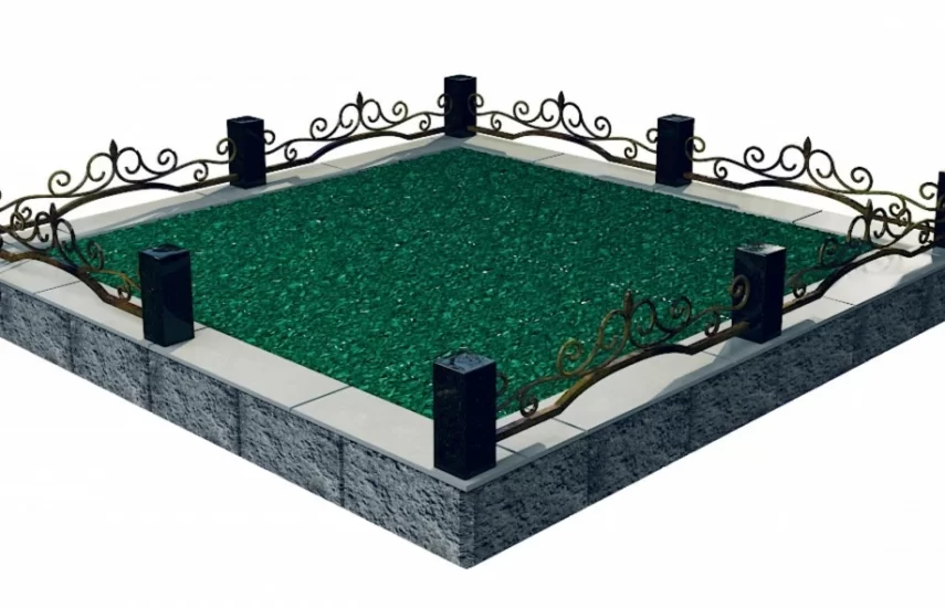 Ограда на кладбище из гранита с коваными элементами